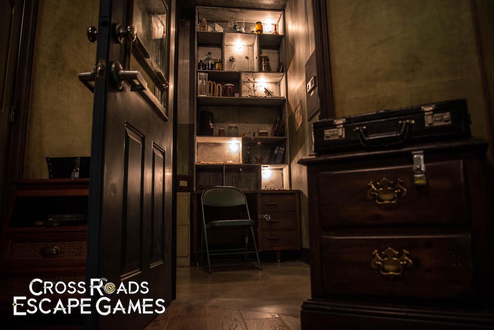 View from a detective's office into a the nerd's room.