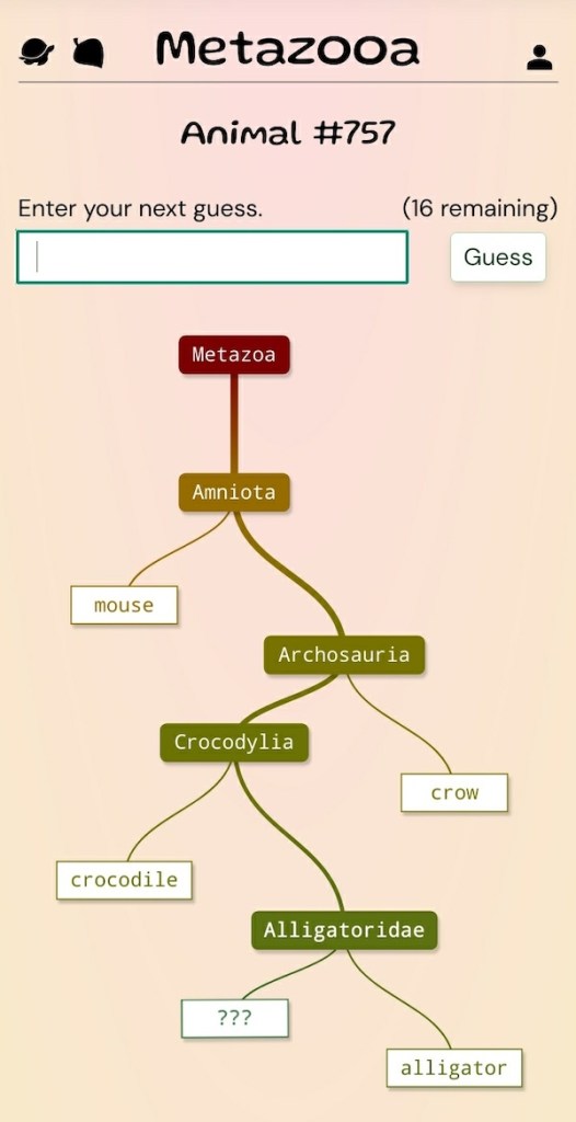 Daily puzzle where players solve for animal families