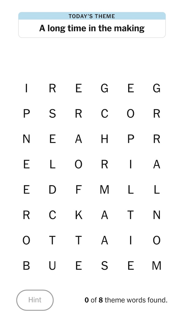 Daily puzzle game where players find words in a letter grid