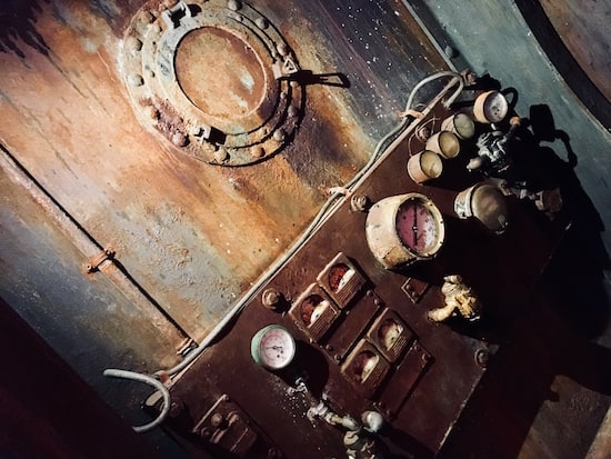 In-game: a rusty and weathered sit of dials and gauges.