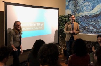 Lisa and David delivering a talk.