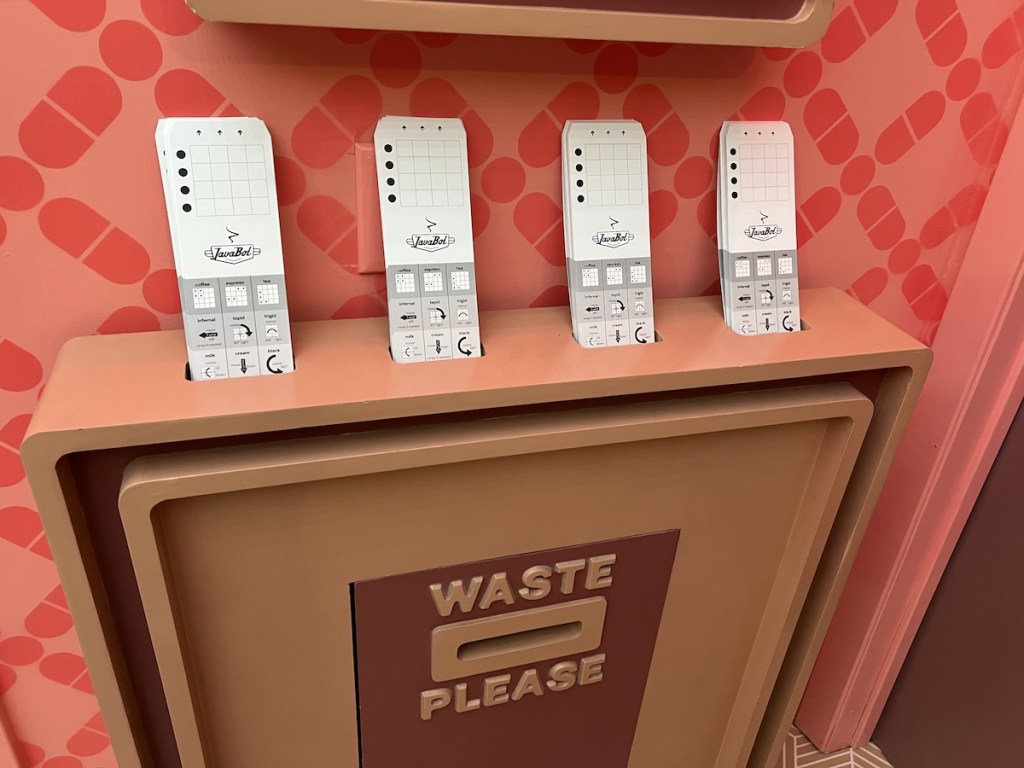 Java Bot punchcards. Below them is a waste slot for used cards.