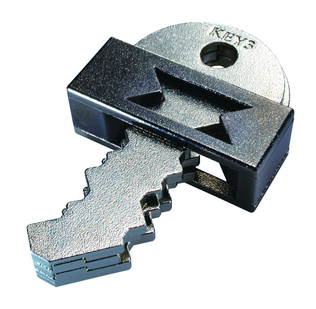 puzzle with 3 keys locked into a narrow black box