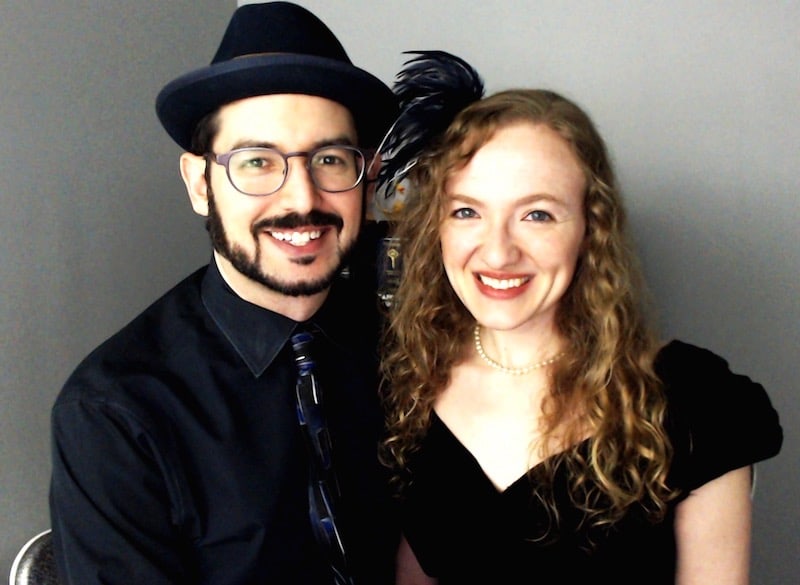 Lisa & David dressed for a night out, in front of Zoom.