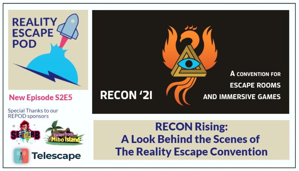 Logo with an image of a spaceship blasting off, next to an image with a black background with a logo of a triangle with an eye in it, against the backdrop of an orange phoenix outline.