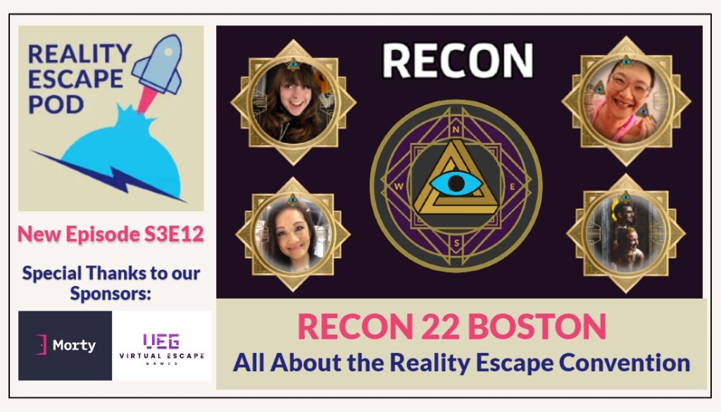 RECON logo with images of Theresa, a woman smiling with long brown hair and bangs, Lee Fay, an asian woman smiling with glasses, PG, an asian woman smiling, and David and Lisa, peeking out from behind a door.