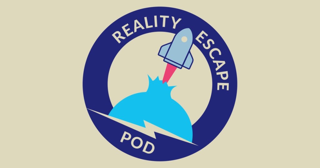 Reality Escape Pod mission patch logo depicts a spaceship puncturing through the walls of reality.