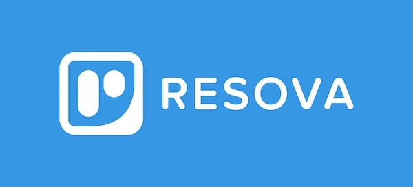 White RESOVA logo against a blue background.