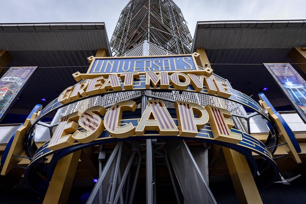Universal's Great Movie Escape art deco exterior sign.
