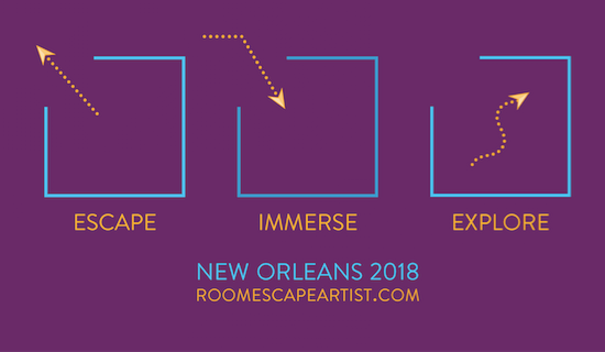 The purple, gold, and blue Escape Immerse Explore New Orleans Logo