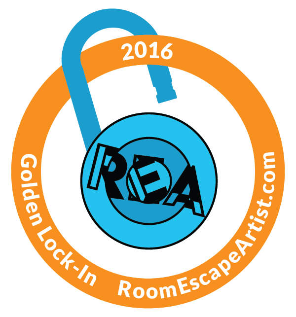 2016 RoomEscapeArtist.com Golden Lock-In Award - golden ring around the REA logo turned into a lock.