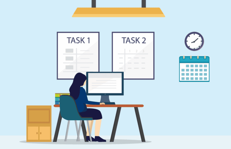 Woman prioritizing work with time management